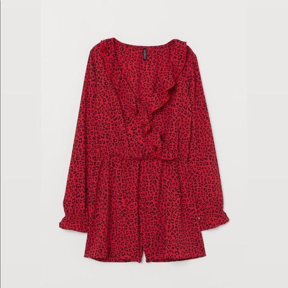 Divided Pants - Red/leopard print romper